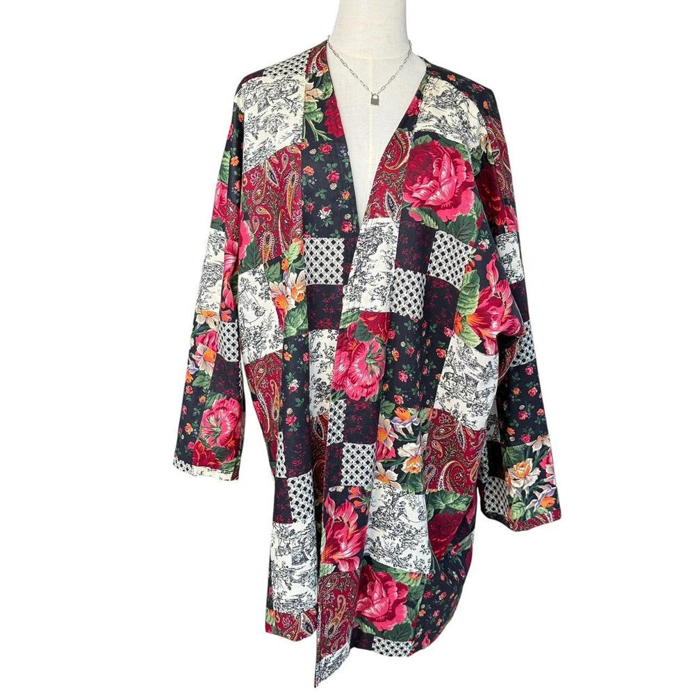 Handmade Patchwork Quilt Jacket Oversized Floral Kimono Cottagecore Boho XXL